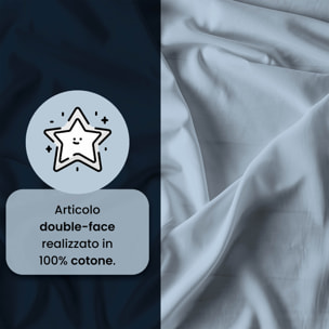 PARURE COPRIPIUMINO NATURAL COLOR, 100% Cotone, Made in Italy - BLU SCURO/AZZURRO