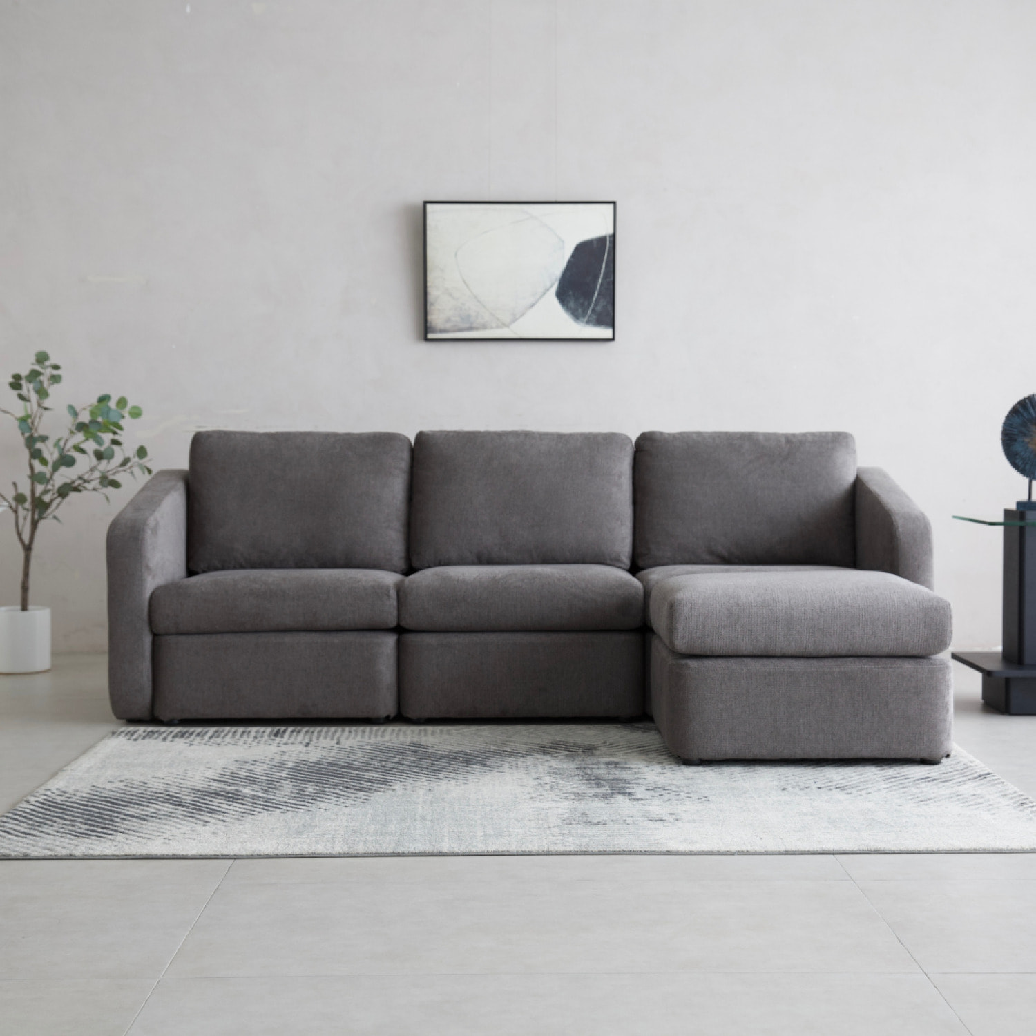 GALEGO Canapé modulable 3 places gris foncé avec pouf