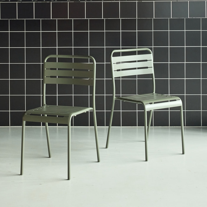 Lot de 2 chaises de jardin acier. 2 places. savane. Amelia. L44 x P52 x H79cm