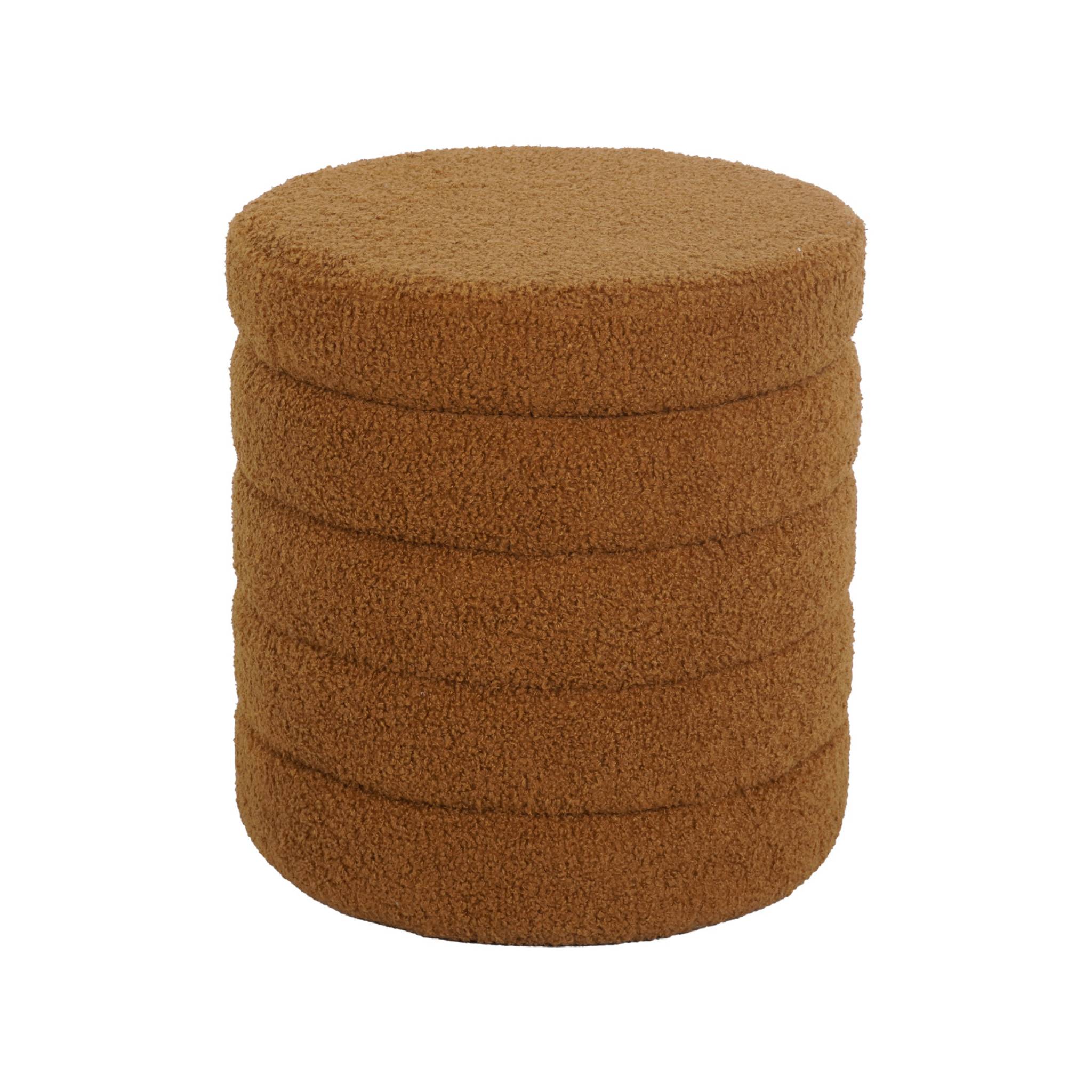 Tabouret en bouclettes rouille avec coffre de rangement intégré