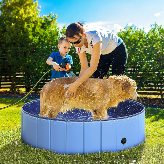 Piscine pour chiens bassin pliable bouchon vidange fond antidérapant diamètre 1,20 m bleu