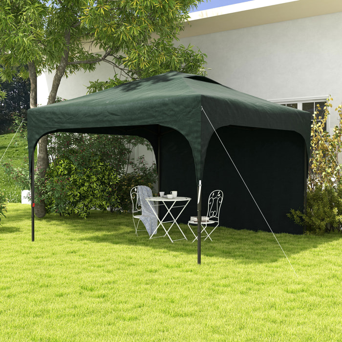 Carpa Plegable 3x3 m Altura Ajustable Cenador de Jardín con Lateral Desmontable Techo de Ventilación 4 Sacos de Arena y Bolsa de Transporte para Camping Fiestas Verde