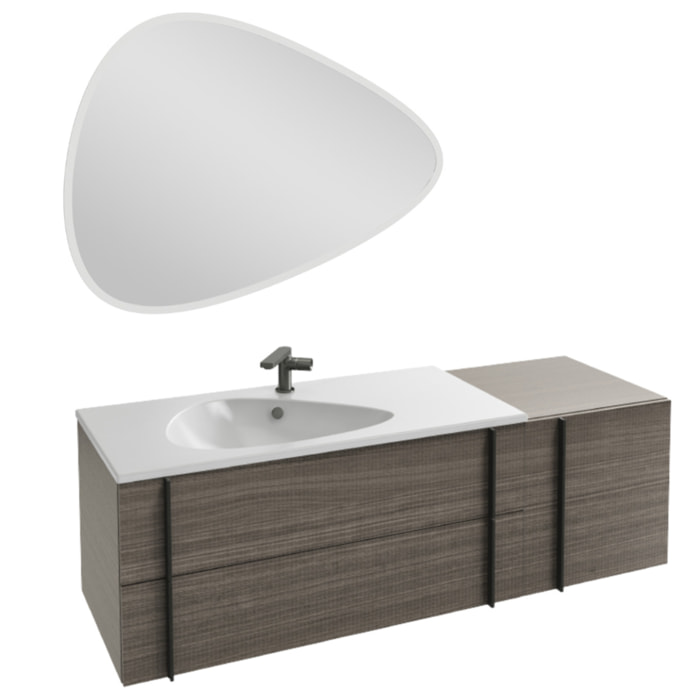 Meuble vasque 145 cm Nouvelle Vague chene tranché + tiroir rack + miroir