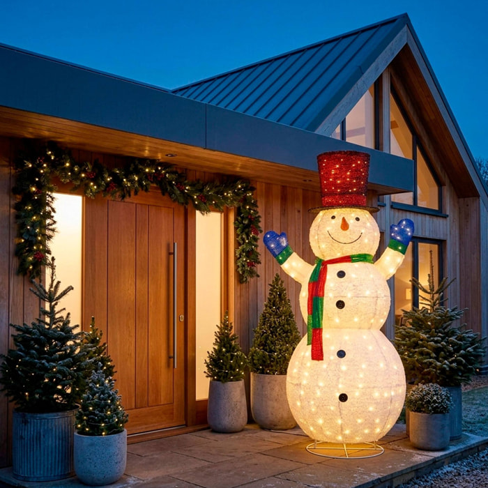 Muñeco de nieve gigante led de 140x96x240 cm, 390 leds blanco frío para exterior e interior y con temporizador
