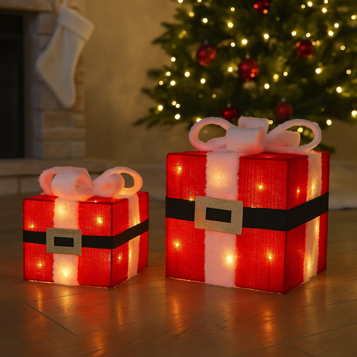 decoración navideña de 2 cajas de regalo con luces led 15cm y 20cm