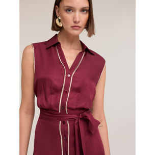 Motivi - Vestido camisero en twill con cinturón - Burgundy