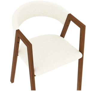 Chaises Enola avec accoudoirs bouclette pieds effet noyer - lot de 4