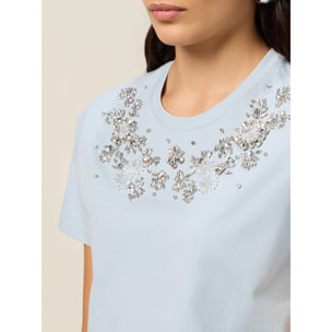 Oltre - Camiseta con bordado de joya - Light - blue