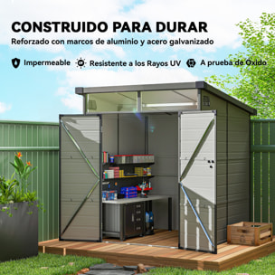 Caseta de Jardín Exterior, 3,24 m², 190x191x215 cm, Cobertizo de Jardín Exterior, Puerta Corredera con Pestillo, Ventana y Ventilación, para Almacenamiento de Herramientas, Gris Claro