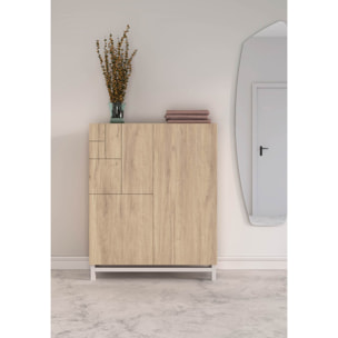 Zapatero melamina Volda roble claro patas blanco 112x90x27 cm