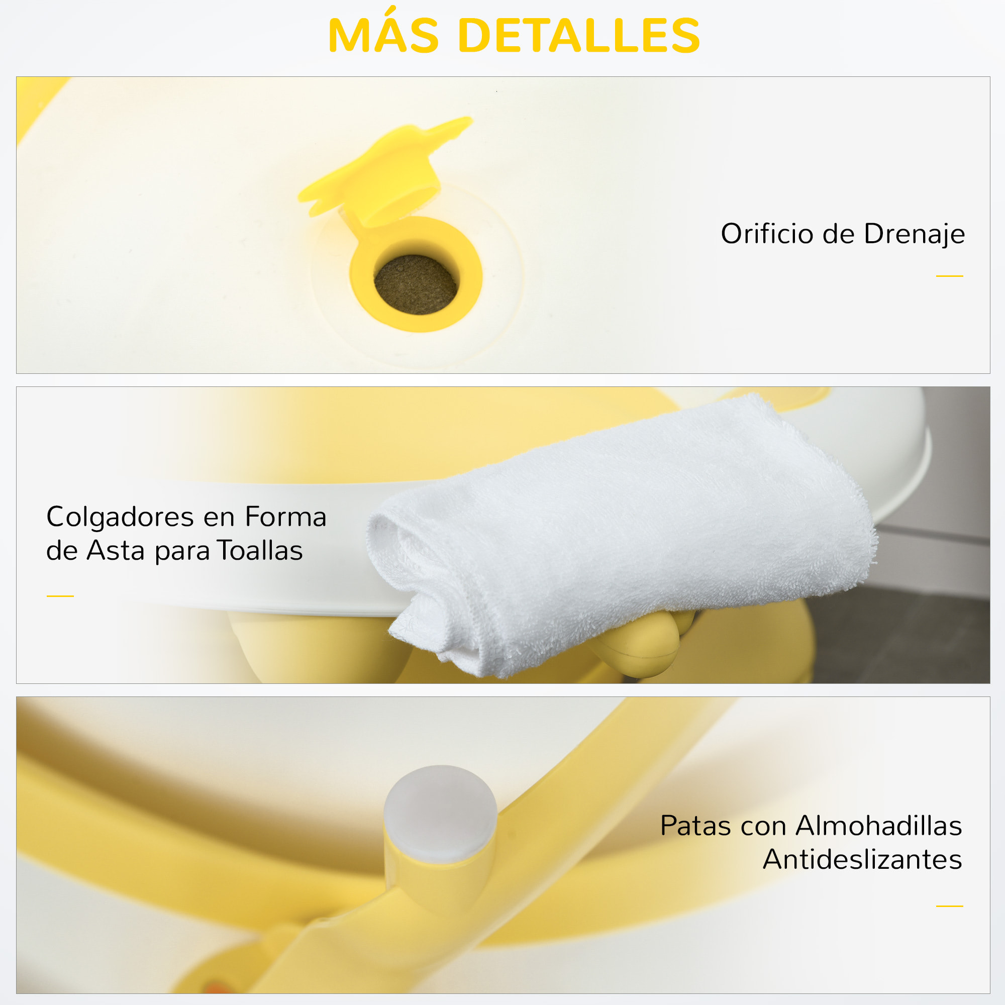 Bañera Plegable Bebé Recién Nacido hasta 3 Años 35L con Cojín y Tapón Amarillo