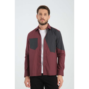 Camici Uomo Kent Popeline Fantasia Bordeaux/Grigio Chiaro