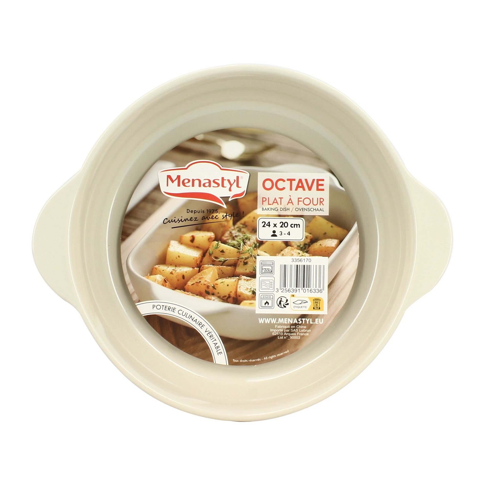 Plat à four rond en grès beige OCTAVE