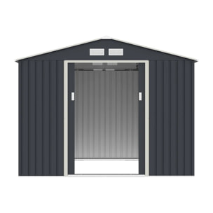 Abri de jardin métal anthracite 8,25 m² + kit d'ancrage