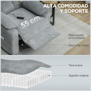 Sillón Relax Reclinable Eléctrico con Motor Silencioso, Sillón Reclinable de Terciopelo con Mando con 2 Posiciones de Memoria, Reposapiés, Reposacabezas, Puerto USB, Bolsillos, Gris Claro