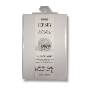 LENZUOLO SOTTO CON ANGOLI PER LETTO UNA PIAZZA E MEZZA IN JERSEY DI COTONE BIANCO