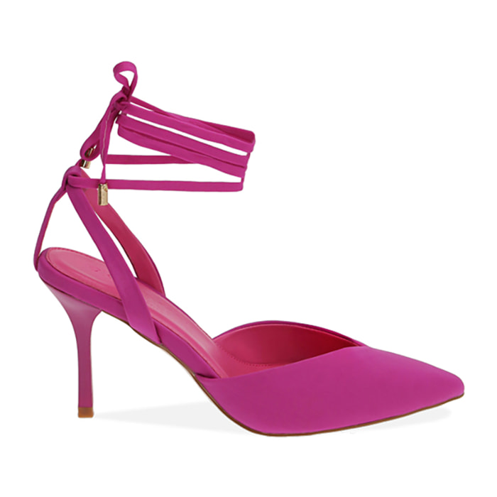 Décolleté slingback fucsia in tessuto, tacco 8,5 cm