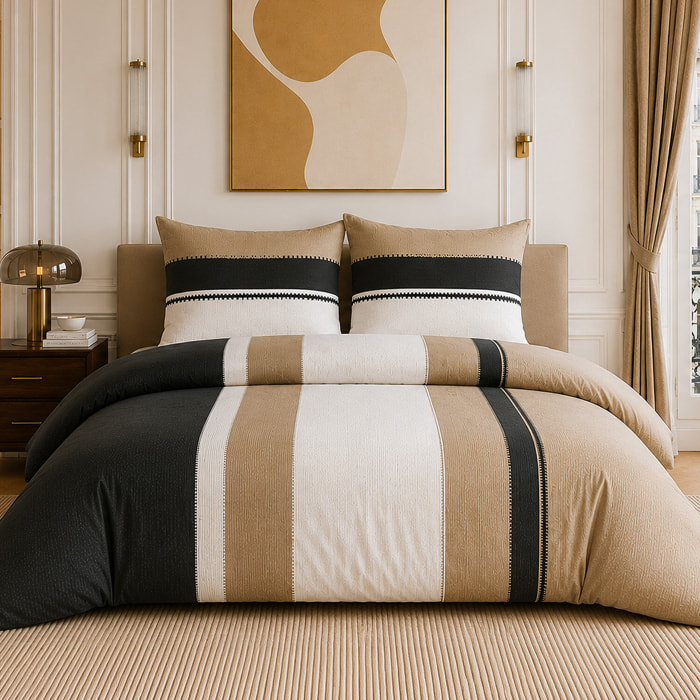 Parure housse de couette 100% percale de coton rayures verticales - SAHEL