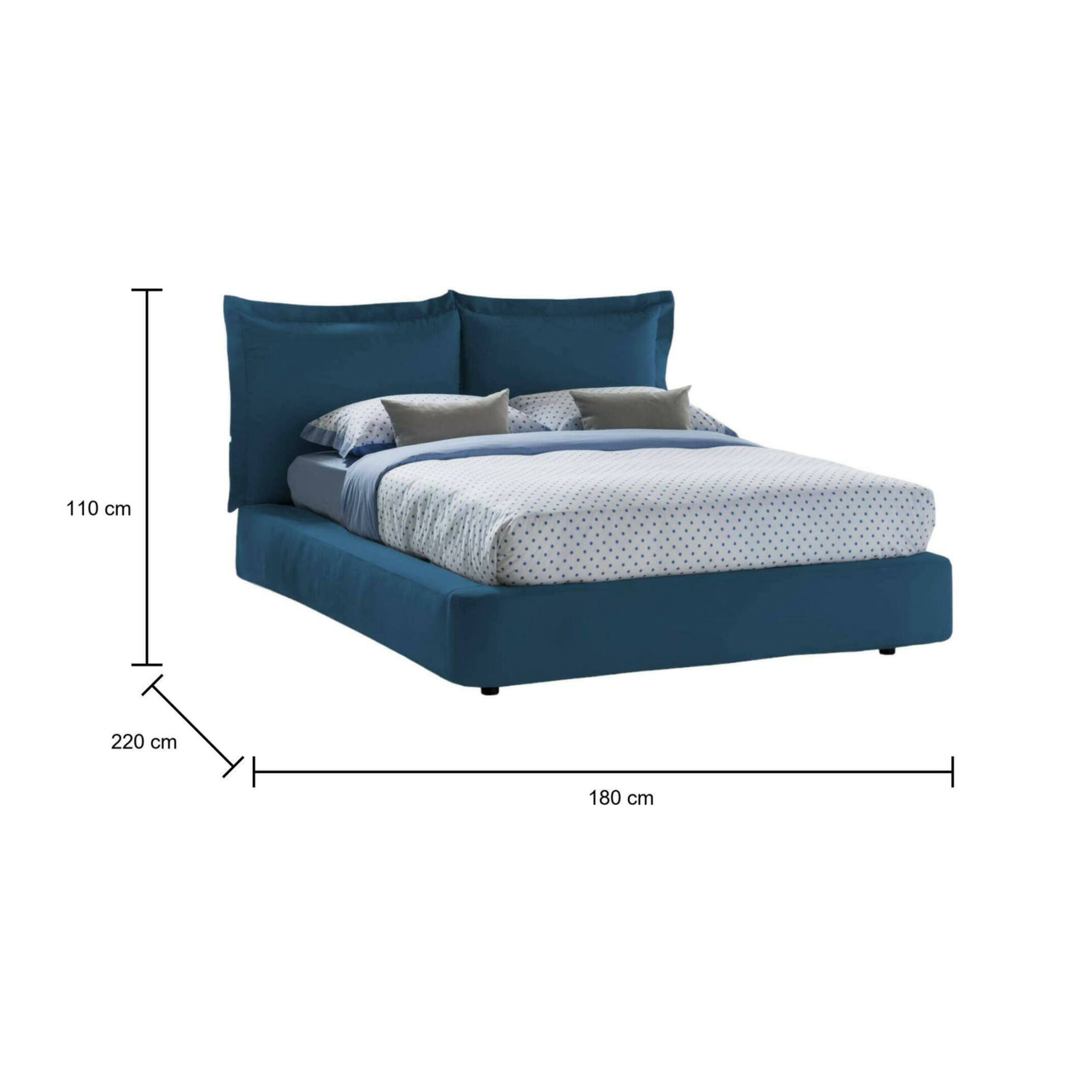 Letto matrimoniale Cornelia, Letto contenitore con rivestimento in tessuto, 100% Made in Italy, Apertura frontale, adatto per materasso 160x190 cm, Blu