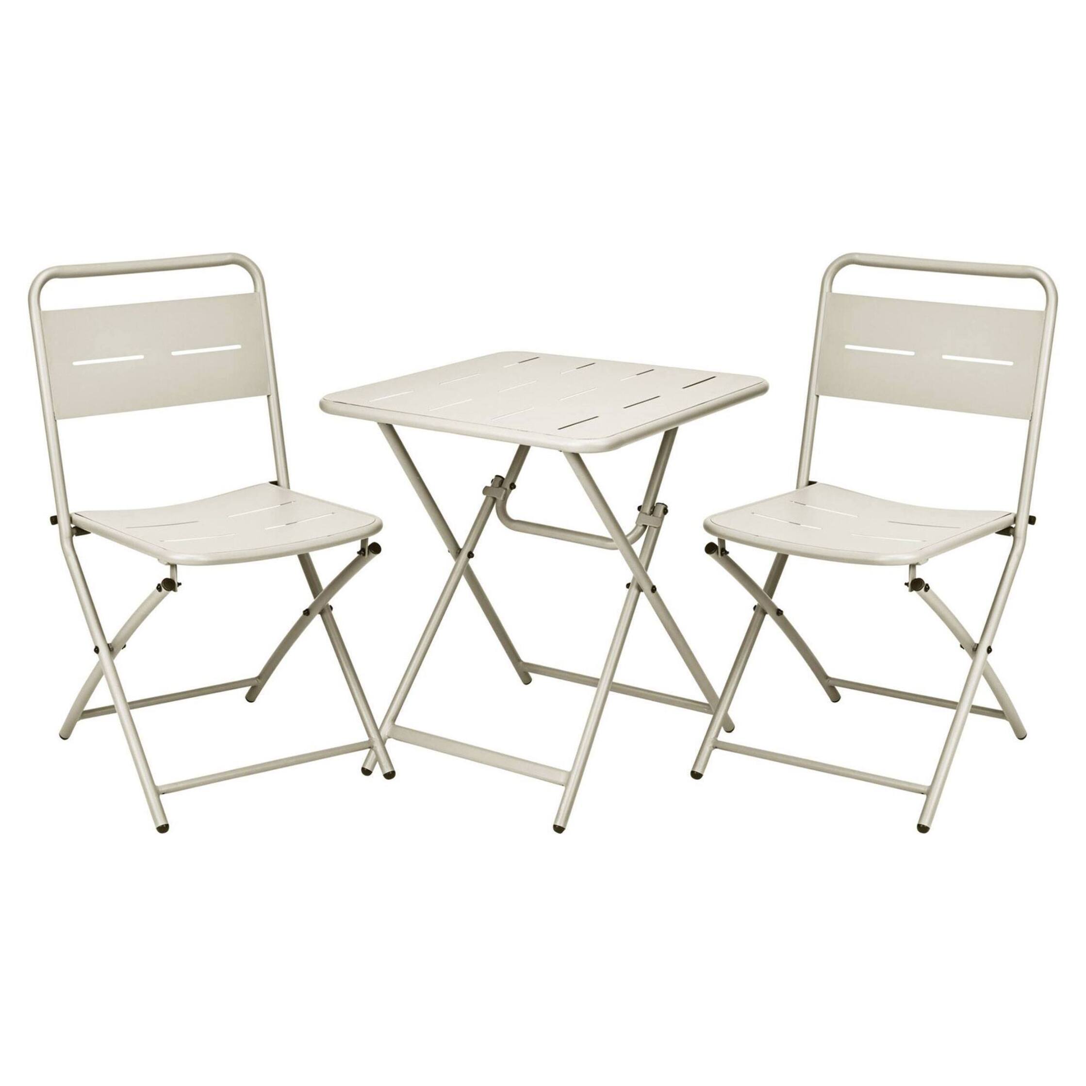 Set bistro 3pzs acero beige mate (mesa 60x60cm + 2 sillas plegables) estructura con recubrimiento en polvo-conjunto jardín, terraza y balcón