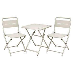 Set bistro 3pzs acero beige mate (mesa 60x60cm + 2 sillas plegables) estructura con recubrimiento en polvo-conjunto jardín, terraza y balcón