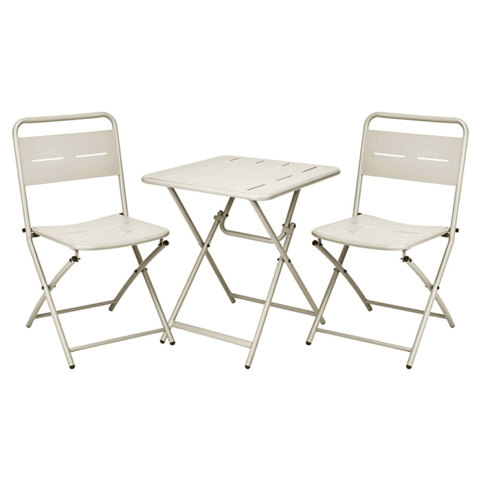 Set bistro 3pzs acero beige mate (mesa 60x60cm + 2 sillas plegables) estructura con recubrimiento en polvo-conjunto jardín, terraza y balcón