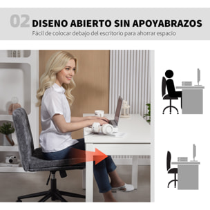 Silla de Oficina Piernas Cruzadas, Silla de Escritorio con Asiento Ancho, sin Reposabrazos, Ruedas, Altura Ajustable, Giratoria, Función Basculante, Tapizada en Chenilla, Gris