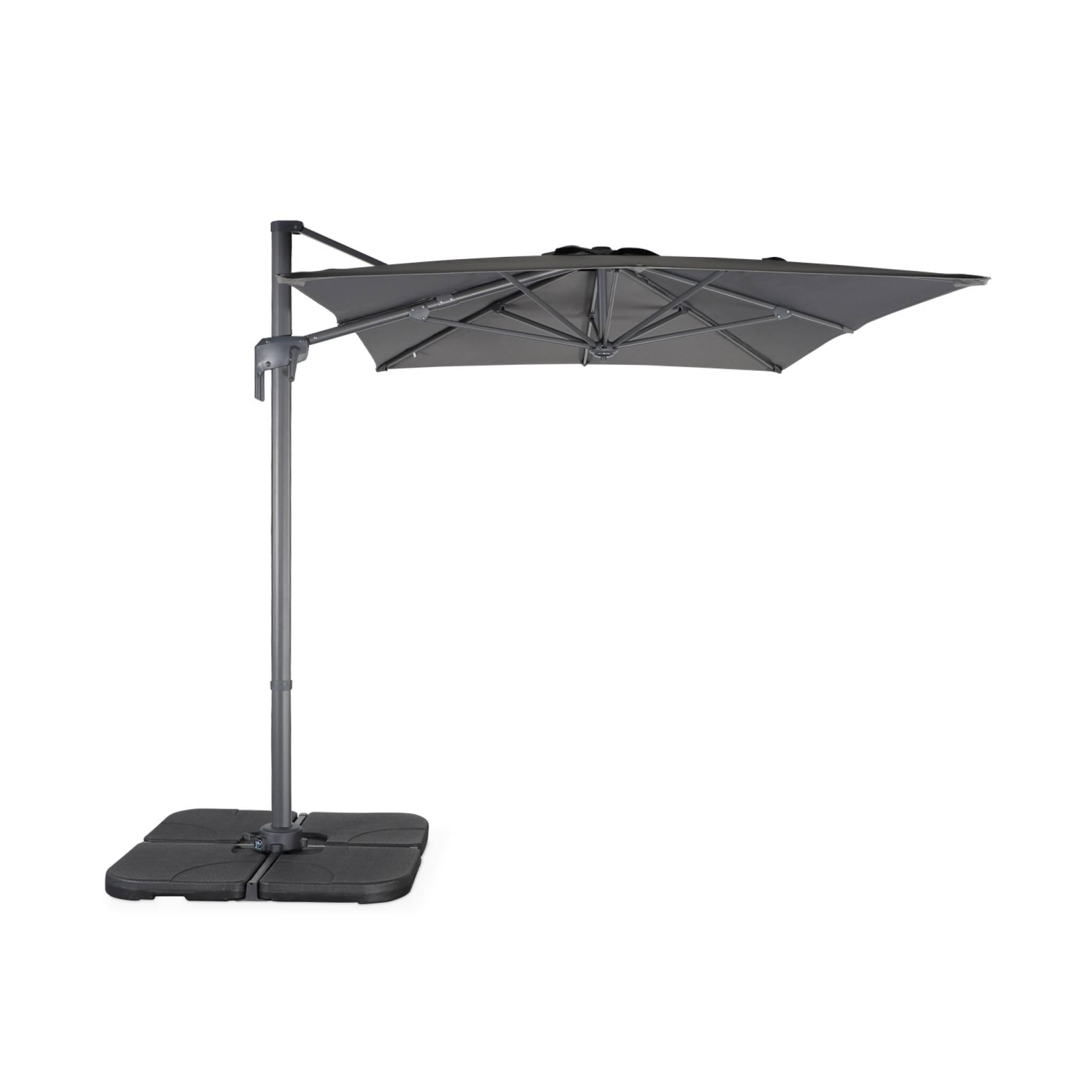 Parasol déporté rectangulaire 2x3m - Antibes - Gris - Parasol excentré inclinable. rabattable et rotatif à 360°.