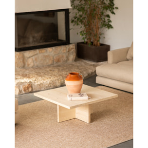 Mesa de centro cuadrada de madera maciza en tono natural de 80x80cm Alto: 33.2 Largo: 80 Ancho: 80