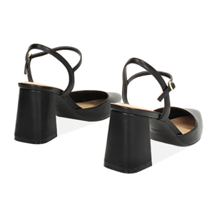 Décolleté slingback donna nere, tacco largo 8 cm