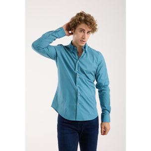 Camicia Uomo 2 Bottoni Button Down Doppio Coll Popeline Stretch Stampato Verede Ottanio/Arancio