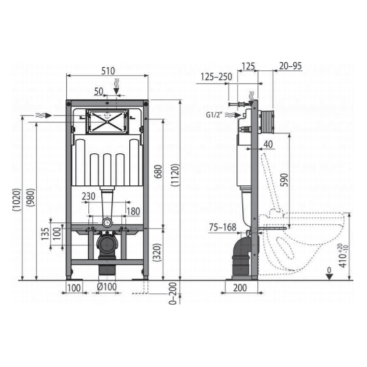 Pack WC bâti-autoportant + WC SAT Infinitio sans bride fixations invisibles + Abattant softclose + Plaque blanche/chrome