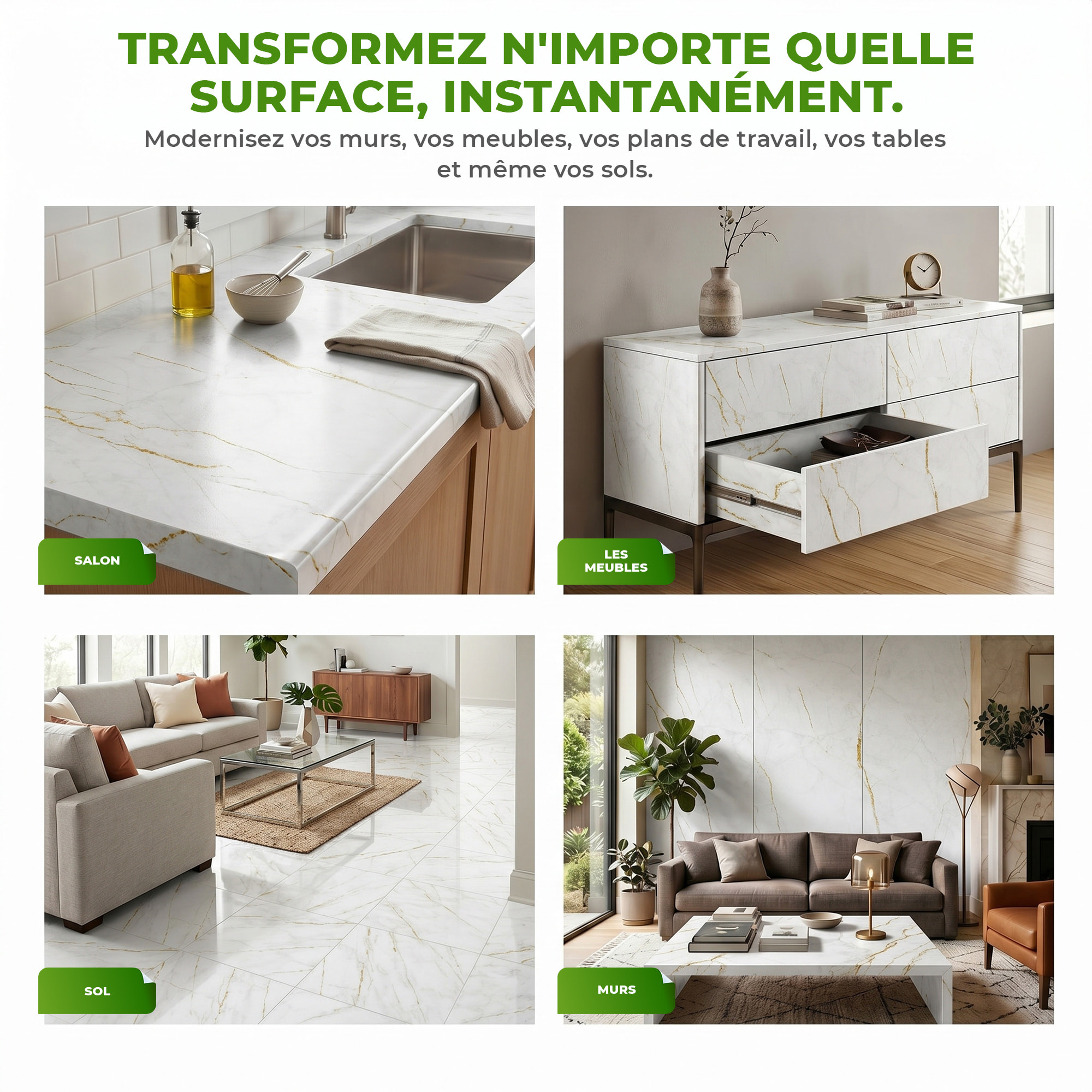 Sticker Sol avec laminat de Protection en Plastique Anti-dérapant | Stickers adhésif Sol - SOL MARBRE BLANC ET DORURES - 1 sticker