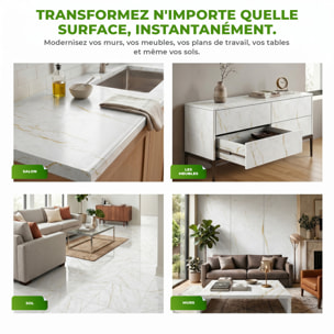 Sticker Sol avec laminat de Protection en Plastique Anti-dérapant | Stickers adhésif Sol - SOL MARBRE BLANC ET DORURES - 1 sticker