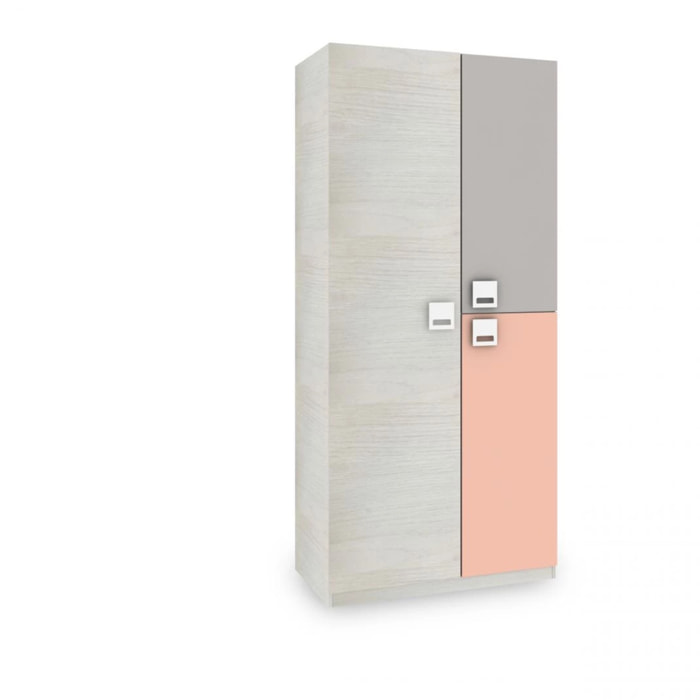 Armario juvenil Kenia Blanco Alpes - Rosa y Gris