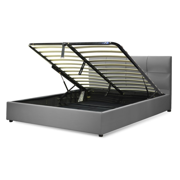Lit coffre Macao avec tête de lit | Espace de Stockage jusqu'à 900 L | Robuste et Large Angle d’Ouverture | Simili Cuir | Gris