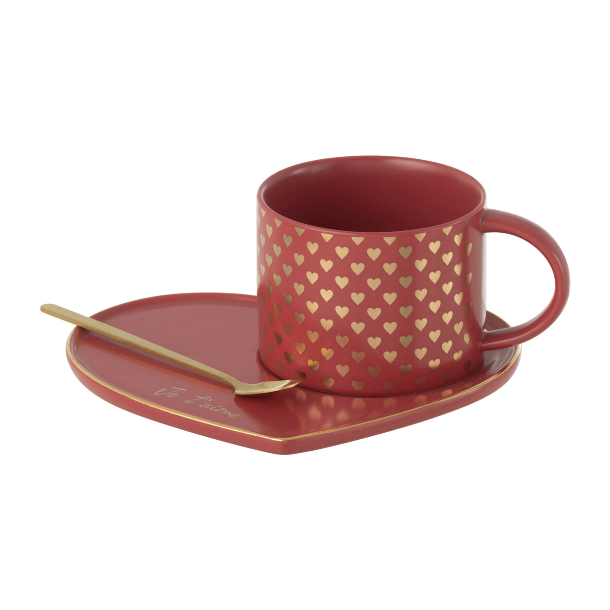 J-Line tasse + sous-tasse + cuillière Coeur - céramique - rouge