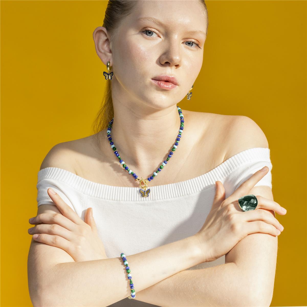 Pulsera con Lapislazuli Natural acabado oro 18k