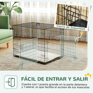 Jaula para Perros Plegable, Jaula para Perros Pequeños con Cojín, 2 Puertas, Bandeja Extraíble y Marco de Alambre Metálico, 75x48,5x53 cm, Negro y Beige