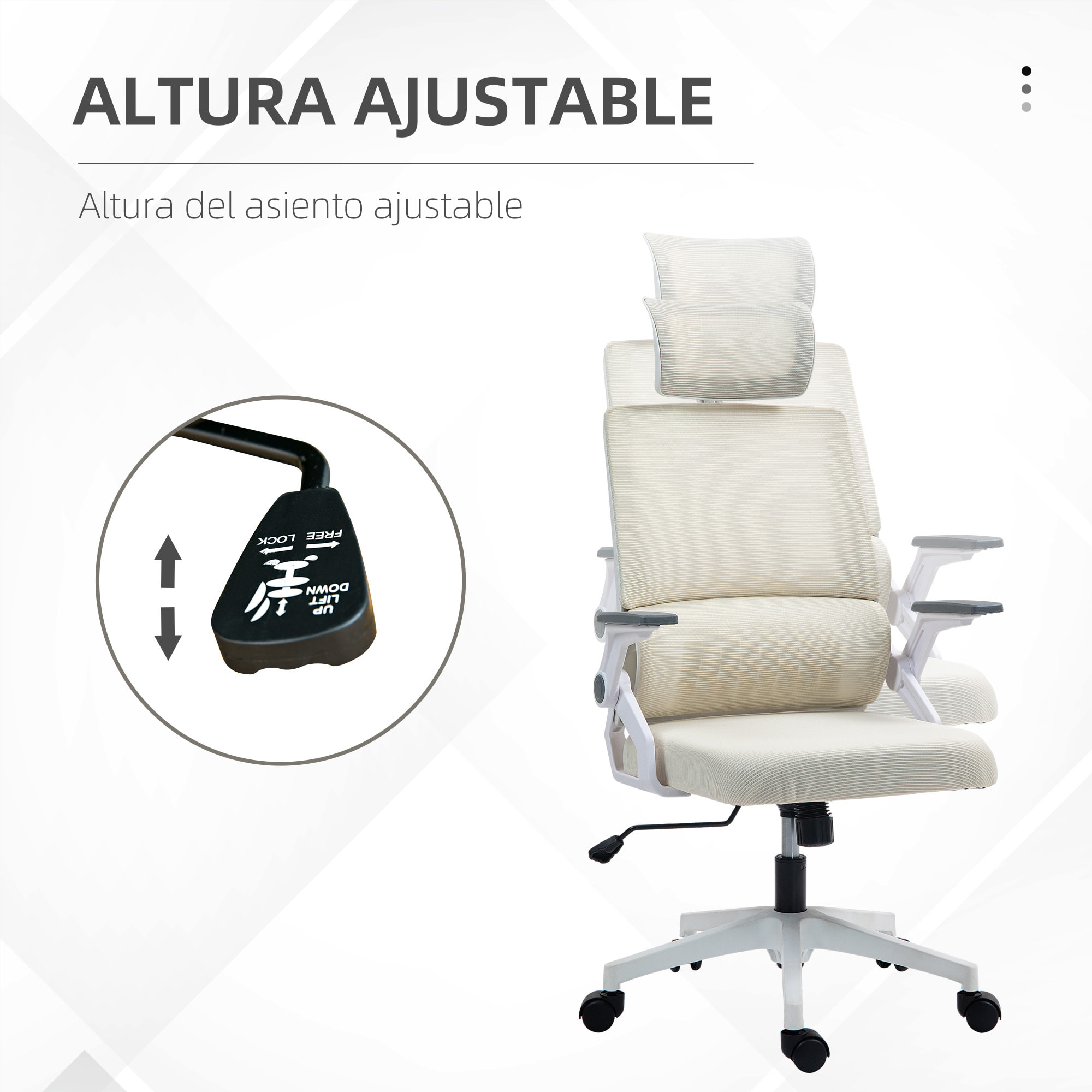 Silla de Oficina de Malla con Función de Basculante Silla de Escritorio Giratoria con Altura Ajustable Reposacabezas Regulable y Reposabrazos Carga 120 kg para Estudio Beige