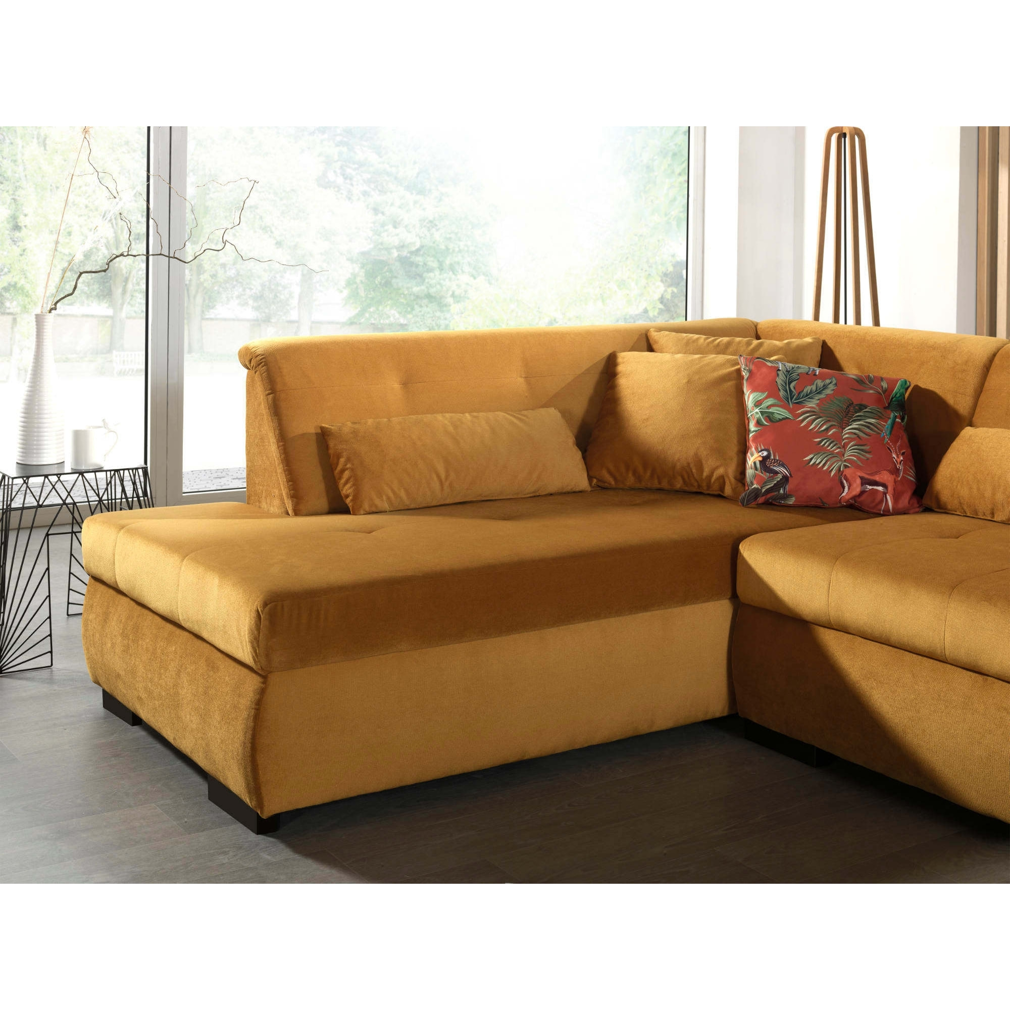 Vermont - canapé panoramique d'angle gauche - 7 places - XXL - en velours - Jaune