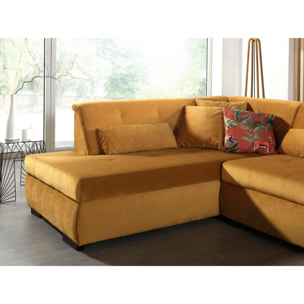 Vermont - canapé panoramique d'angle gauche - 7 places - XXL - en velours - Jaune