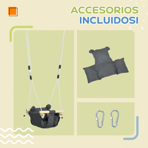 Columpio para Bebés de 9-36 Meses con Cuerdas Ajustables Columpio Infantil con Cinturón de Seguridad y Asiento Acolchado Carga 70 kg para Interiores y Exteriores 40x40x110-180 cm Gris Oscuro