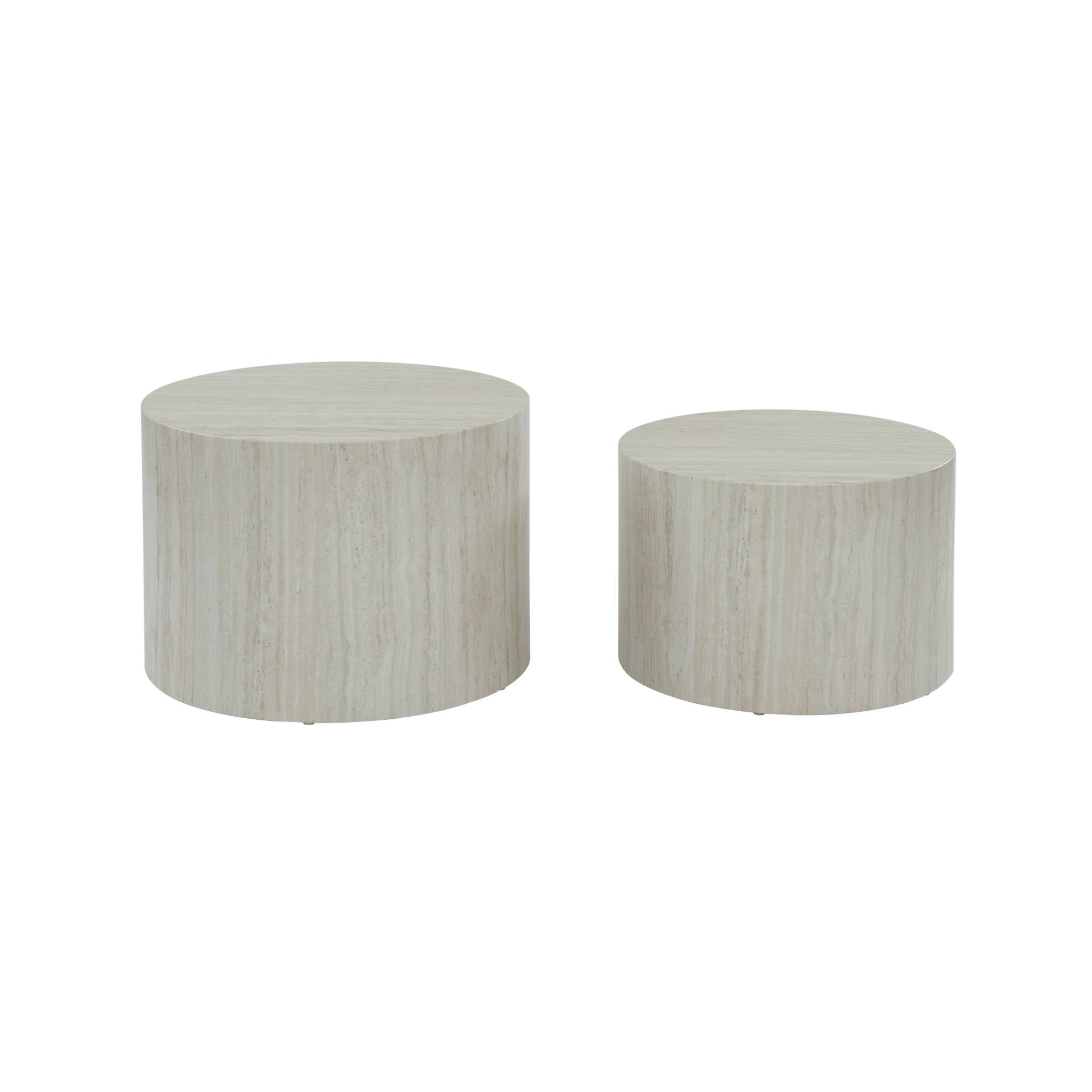 Lot de 2 tables basses PAROS rondes effet marbre blanc cassé. tables gigognes Ø58 x H 40cm / Ø50 x H 33cm