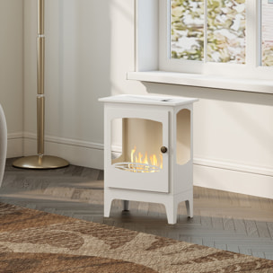 Chimenea de Bioetanol de Pie Estufa de Bioetanol con Tanque de 1,2 L Apagallamas de Acero Inoxidable Tiempo de Combustión 3H para Interiores 20-25 m² 39x26x54 cm Blanco