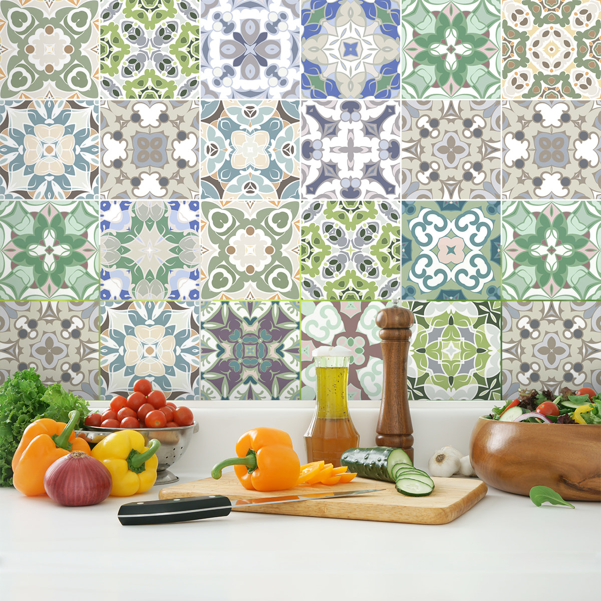 Stickers muraux - Sticker Mural Carrelage adhésif Cuisine Salle de Bain - 24 STICKERS CARRELAGES AZULEJOS BIAGIO