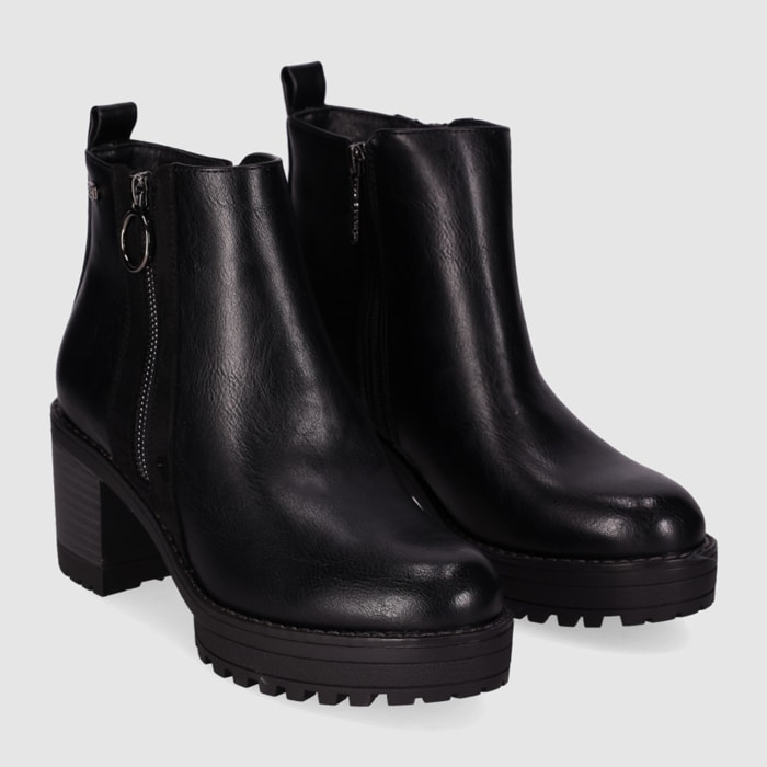 Botines de Piel Sintética - Negro - Tacón: 6 cm