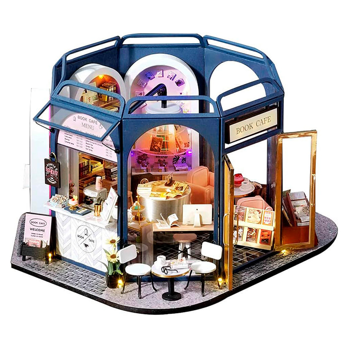 Caffetteria del Libro. Modello 3D realistico con grande dettaglio e luci a LED.