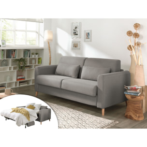 Timo - Canapé 3 places convertible - couchage quotidien - matelas 12 cm - en tissu - Gris clair