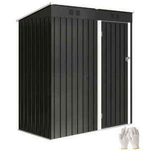 Caseta de Jardín Exterior 1,37 m², 163x90x179 cm, Cobertizo de Jardín Exterior Metálico con Puerta con Pestillo y Ranuras de Ventilación, para Almacenamiento de Herramientas, Gris Oscuro